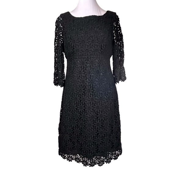 Lilly Pulitzer Dresses & Skirts - Lilly Pulitzer Shayna Black Lace Dress Daisy Sheath 3/4 Sleeves V Back Size 6